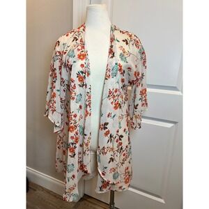 LARA FASHION Floral Kimono Lightweight Sheer Open Front Women S M